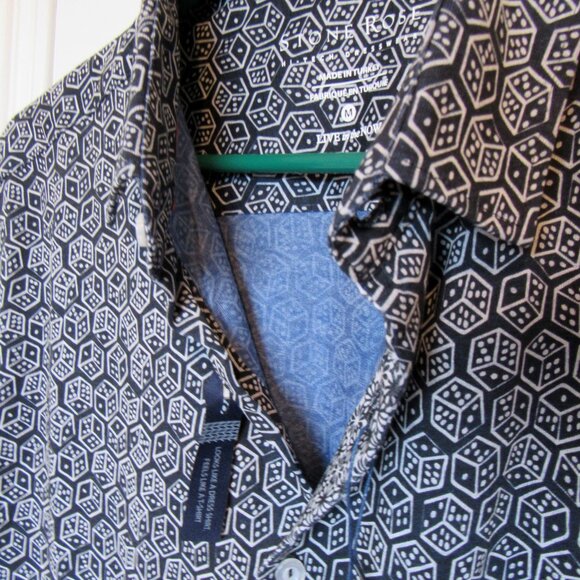 Stone Rose men's size M short sleeve button down Knit Shirt, navy - Picture 5 of 7